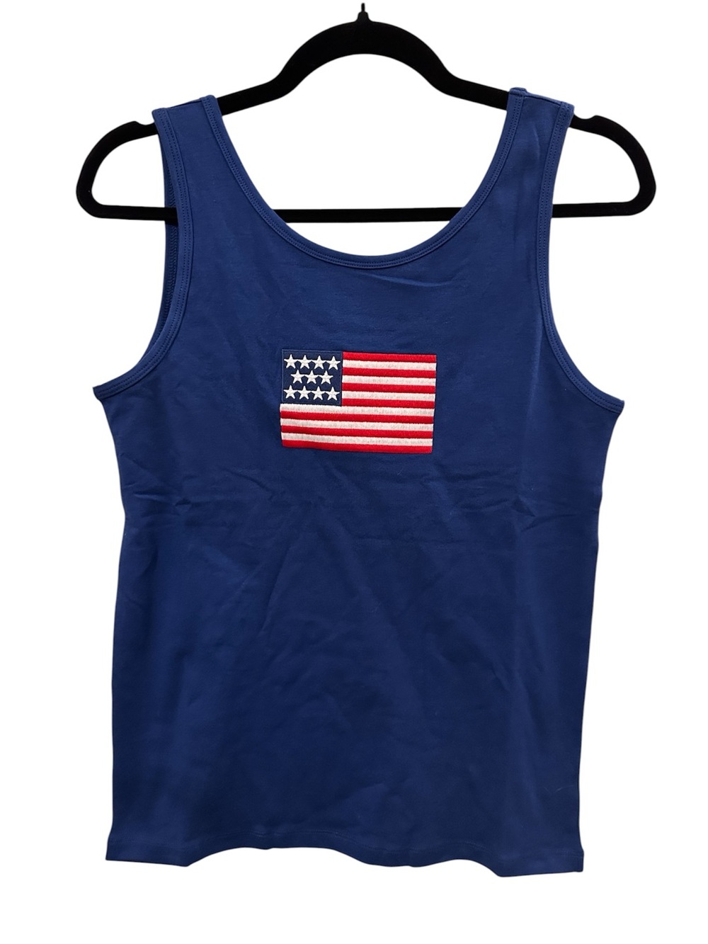 Zenana Outfitters Navy Tank Top with American Flag Embroidery